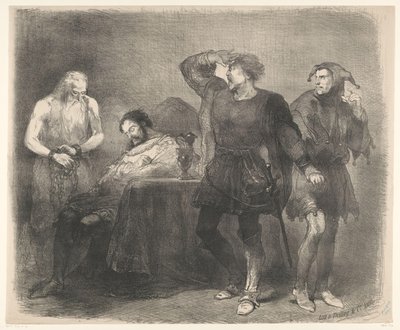 Scéna z divadelního dramatu Duch Oznámení o baletech a hrách hraných v Amsterdam City Theatre (název série) od Charles Rochussen