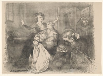 Scéna z divadelního dramatu Marie Antoinetta Oznámení o baletech a hrách hraných v Amsterdam City Theatre (název série) od Charles Rochussen