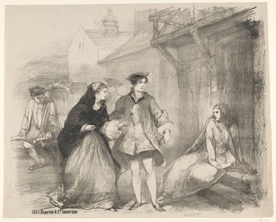 Scéna ze hry The Cardlayer Oznámení Vstupenky na balety a hry uváděné v Amsterdam City Theatre (název seriálu) od Charles Rochussen