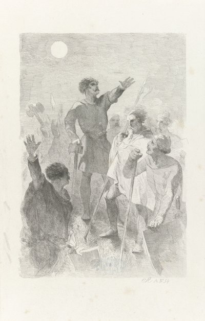 Wilfried obklopený svými válečníky od Charles Rochussen
