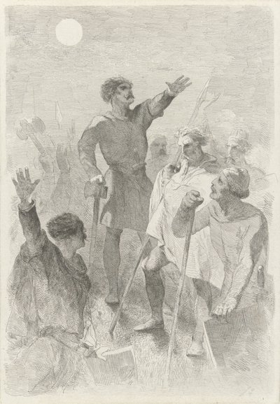 Wilfried obklopený svými válečníky od Charles Rochussen