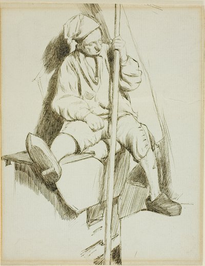 Muž sedící, držící hůl v levé ruce od Charles Samuel Keene