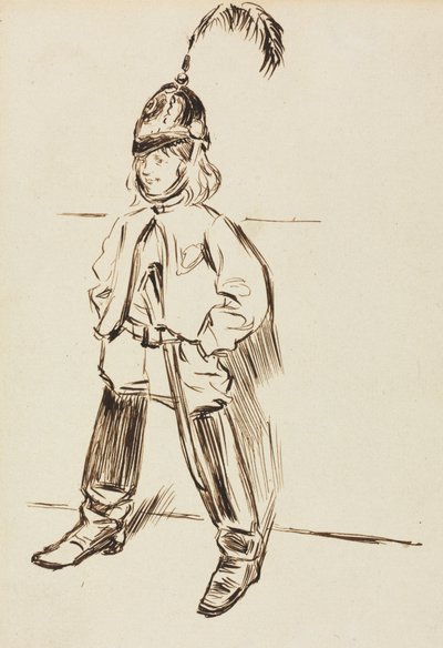 Studie dítěte v přilbě a botách. od Charles Samuel Keene