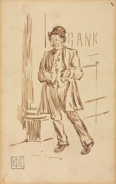 Studie opilého muže procházejícího bankou od Charles Samuel Keene