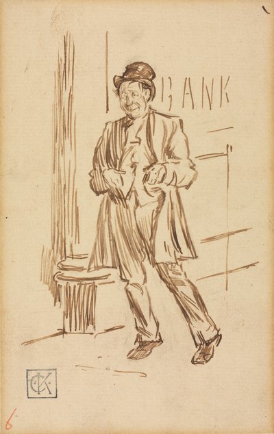 Studie opilého muže procházejícího bankou. od Charles Samuel Keene