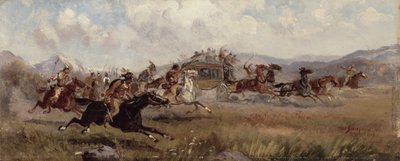 Siouxové útočí na dostavník, 1909 od Charles Schreyvogel