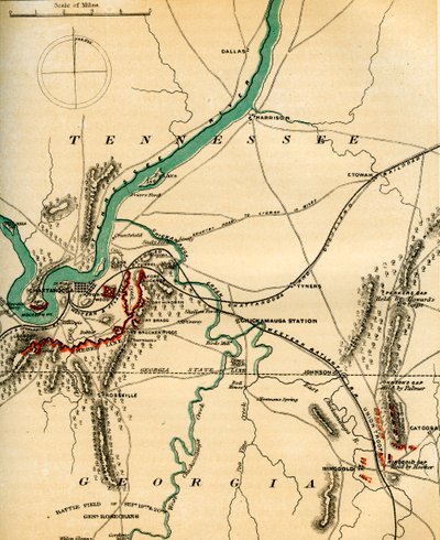 Mapa Chattanooga a její obrany, Tennessee, 1862-1867. od Charles Sholl