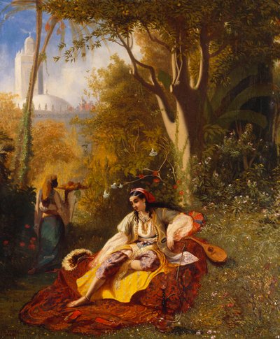 Alžírská žena a její služebník v zahradě, 1844 od Charles Theodore Frere