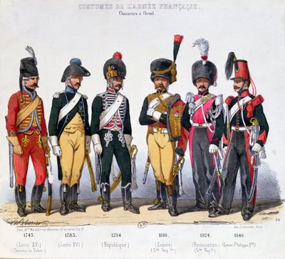 Kostýmy francouzských jezdců z let 1743 až 1840 od Charles Vernier