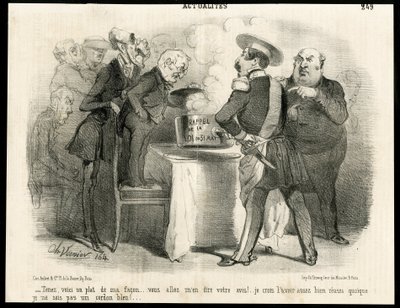 Ilustrace Charles Vernier (? -1887) v Le Charivari, cca 1851-11 - Připomenutí zákona z 31. května 1850 - Volby, prezident republiky, velikost, právo, hlasovací práva - Thiers Adolphe, Napoleon III, Dupin Andre- Oko Marie Dupinové (1783-1865) - Já od Charles Vernier