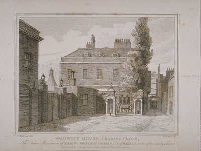 Pohled na Warwick House, vyrytý Samuel Rawle (1771-1860) a publikoval John Booth (1794-1855) 1818 od Charles Warren