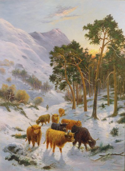 Highland dobytek v zimní krajině od Charles Watson