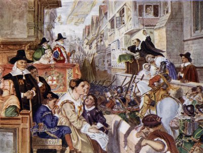 Londýnští vojáci budou bojovat na parlamentní straně proti králi Karlu I. v anglické občanské válce (barva litho) od Charles West (after) Cope