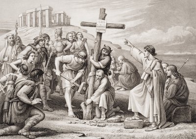 První hlásání křesťanství v Británii, z knihy "Ilustrace z anglických a skotských dějin", I. díl od Charles West Cope