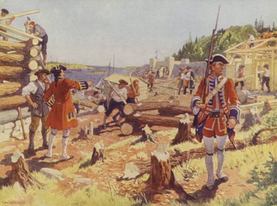 Založení Halifaxu (barevné lito) od Charles William (after) Jefferys