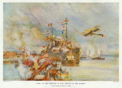 Konečně doma - Válečtí zajatci přijíždějící do Humberu (barevné lito) od Charles William Wyllie