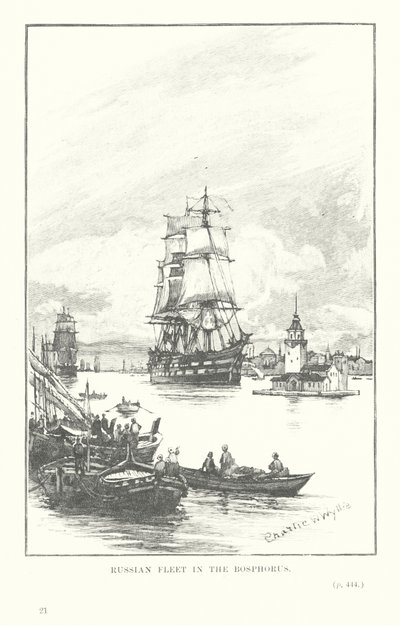 Ruská flotila v Bosporu (litografie) od Charles William Wyllie