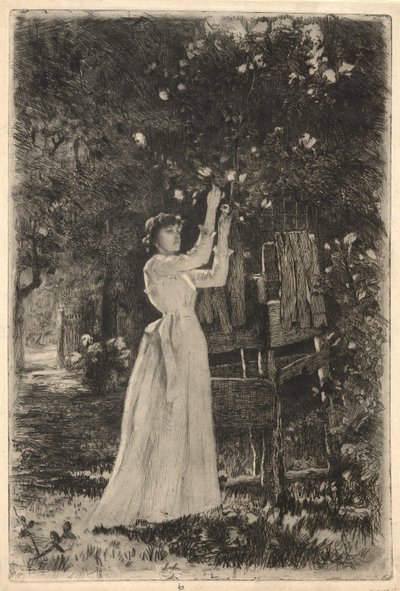 Mladá žena sbírá květy ze stromu od Charles Yardley Turner