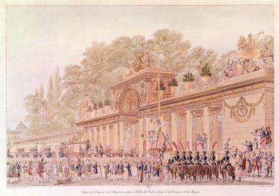 Vstup císaře a císařovny do Tuilerijských zahrad v den jejich svatby (barevná rytina) od Charles and Fontaine Percier