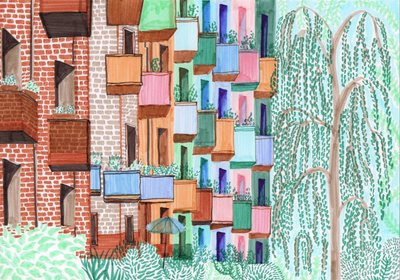 Balkony Kreuzberg, 2017 (štětcové pera) od Charlotte Orr