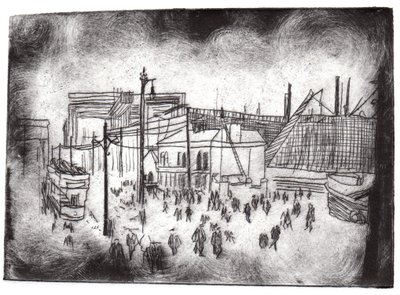Belfast Docks, 2015 (leptání suchou jehlou a digitální) od Charlotte Orr