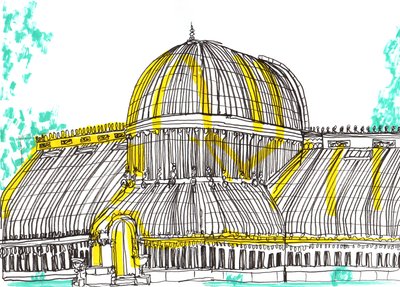 Botanické zahrady, Belfast, 2021 (pero a akrylový fix) od Charlotte Orr