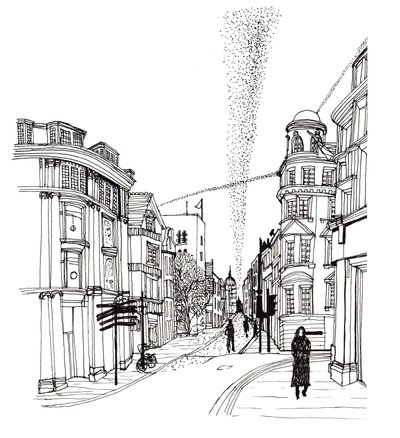 Cornmarket Street, 2019 (pero a inkoust) od Charlotte Orr