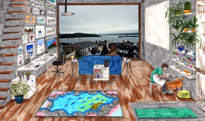 Coronamaison, 2020 (štětce na papíře) od Charlotte Orr