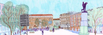 Hermannplatz, 2017 (štětcové pera) od Charlotte Orr