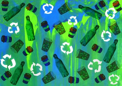 Design recyklačního koše, 2020 (sítotisk štětcovými pery a digitální) od Charlotte Orr