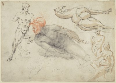 Studie mužských a ženských aktů, satyra a velblouda (recto); socha Marka Aurelia (verso) od Cherubino Alberti