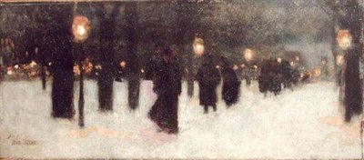 Across the Common on a Winter Evening, c.1885-86 (olej na panelu) od Childe Frederick Hassam
