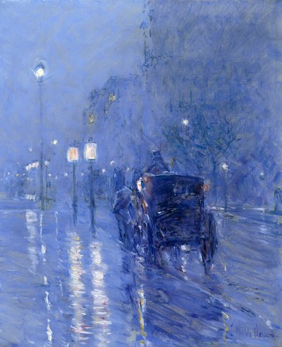 Deštivá půlnoc, konec 90. let 19. století (olej na plátně) od Childe Frederick Hassam