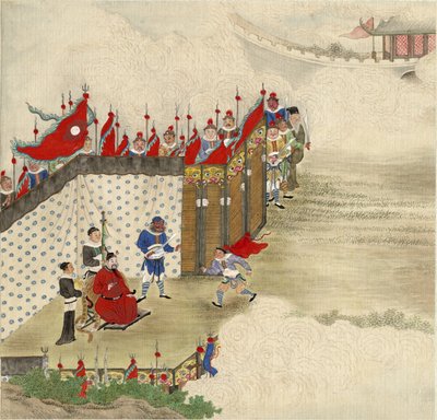 Čínský princ přijímající kurýra, cca 1820 od Chinese Master