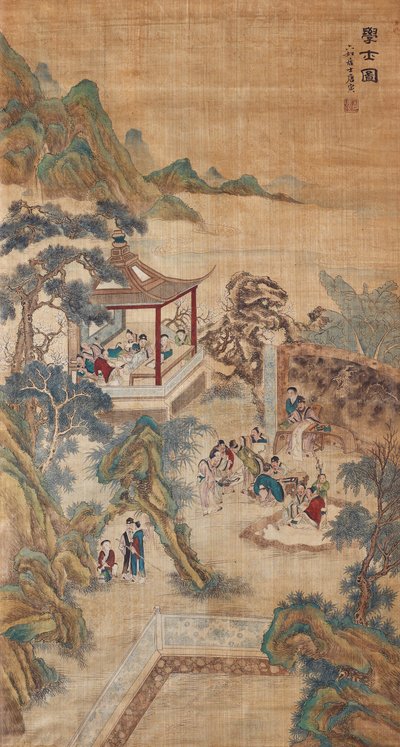 Studium učenců v zahradě Závěsný svitek od Chinese Master