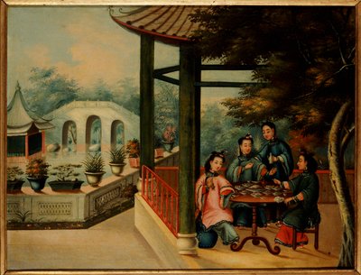 Scéna z čínské zahrady s dámami při čaji, polovina 19. století od Chinese School