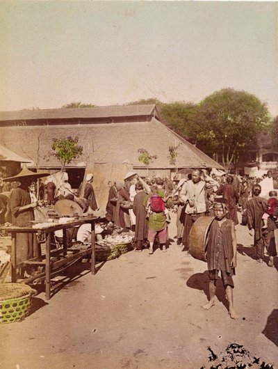 Trh v Tonkinu, asi 1899-1900 (kolorovaná fotografie) od Chinese School