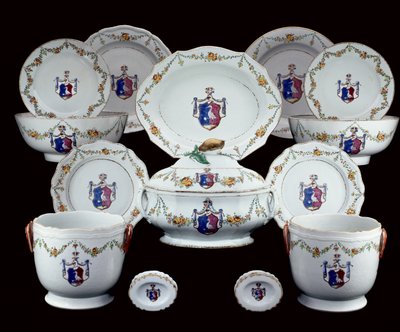 famille rose armorial večeře malovaná pažemi Tranefelt ze Švédska (keramika) od Chinese School