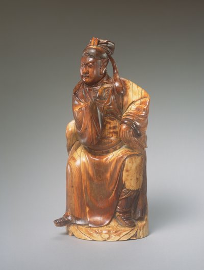 Postava sedícího Guandiho, 14.–15. století (vyřezávaná slonovina) od Chinese School
