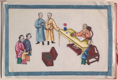 Album, konec 19. století (album o dvanácti listech; tuš a barva na křídovém papíře, vázáno v červeném damašku) od Chinese School