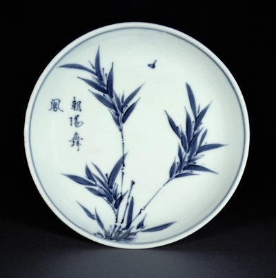 Modrobílá miska podšálek kosometsuke malovaná bambusem a kaligrafií, značka Tianqi a období, 1621-27 (porcelán) od Chinese School