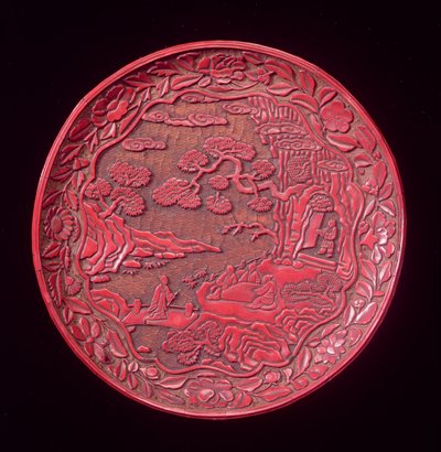 Carved Cinnabar Dish, pozdní Yuan až raná dynastie Ming (lakované dřevo) (viz také 272178) od Chinese School