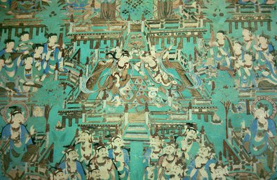 Tančící dámy, dynastie Tang, 618-907 (nástěnná malba) od Chinese School