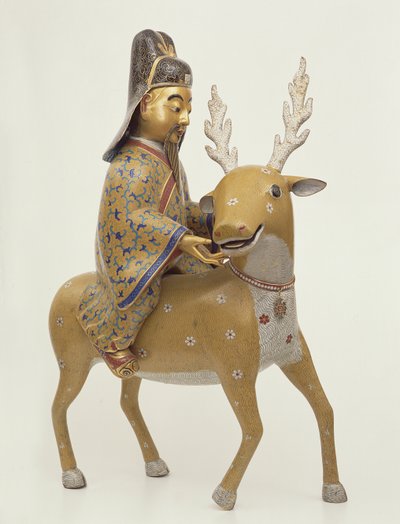 Postava nesmrtelného jedoucího na jelenovi (cloisonne enamel) od Chinese School