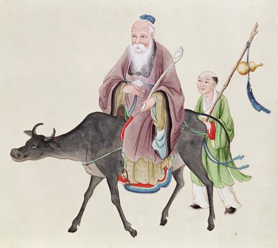 Lao-Tzu (asi 604-531) na svém buvolovi, následovaný žákem (wc na papíře) od Chinese School