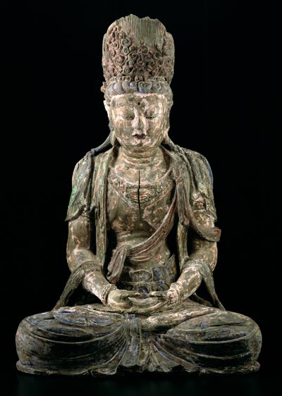 Velký sedící bódhisattva v meditaci, dynastie Jin (1115-1234) (dřevo a pigment) (viz 206545) od Chinese School