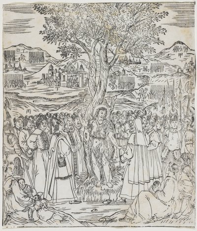 Kázání svatého Jana Křtitele, deska od Giulio Alenis Tianzhu jiangsheng zhuxiang jingjie (Ilustrovaná historie Pána nebes, který se vtělil do těla), Jinjiang Church, Fujian od Chinese School