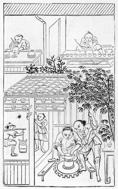Soustružnická umyvadla ze série ilustrací o výrobě porcelánu (viz 384116 a 384117 pro celou sérii) od Chinese School