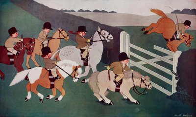 The gate crashers, žokejové na koních, karikatura Chloe Prestonové (1887-1969) z časopisu The Tatler, č. 1435, 26. prosince. od Chloe Preston