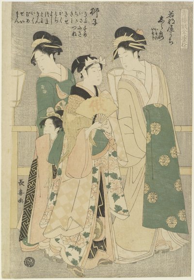 Tři kurtizány z domu Wakafune-ya: Shiratsuyu, Isono a Isoji, c. 1794 od Choki Eishusai